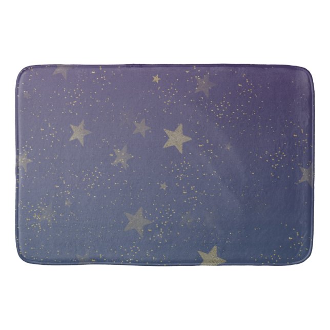 Purple Gold Stars Confetti Bathroom Mat (Front)