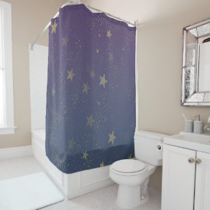 Purple Gold Stars Confetti Shower Curtain