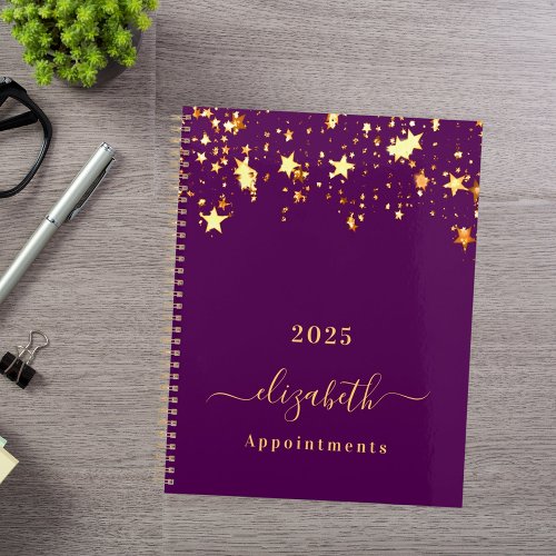 Purple gold stars elegant girly appointments 2025 planner