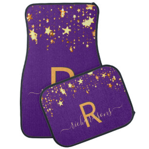 Purple gold stars name monogram unique car floor mat