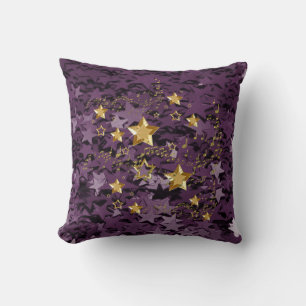 Purple & Gold Stars Square Throw Pillow