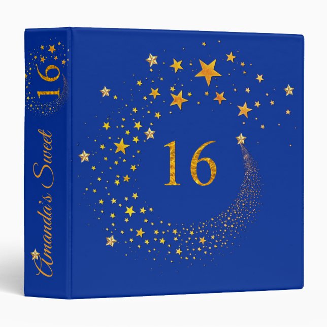 Purple Gold Stars Sweet Sixteen Photo Album 3 Ring Binder (Front/Spine)