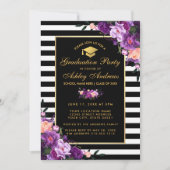 Purple Gold Striped Graduation Invite - Back Photo (Front)