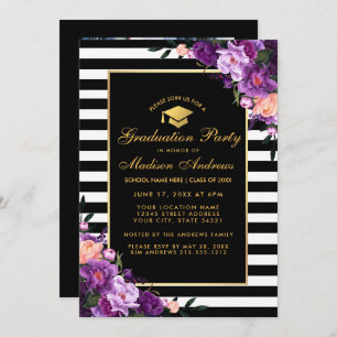 Purple Gold Striped Graduation Invite - Photo Back