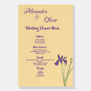 Purple & Gold Stylish Iris Watercolor Wedding Menu Foam Board