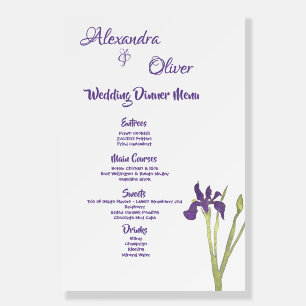 Purple & Gold Stylish Iris Watercolor Wedding Menu Foam Board