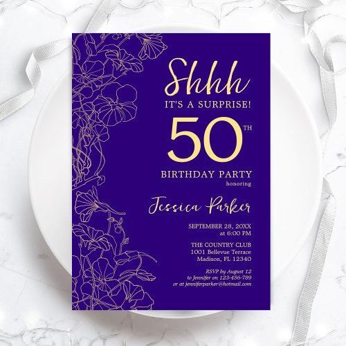 Purple Gold Surprise 50th Birthday Invitation