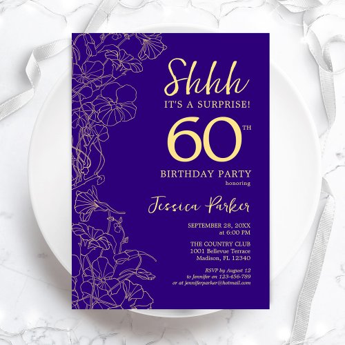 Purple Gold Surprise 60th Birthday Invitation