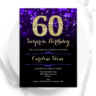 Purple Gold Surprise 60th Birthday Invitation