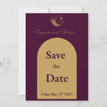 Purple & Gold Swan Crest Wedding Save the
