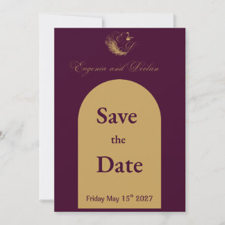 Purple & Gold Swan Crest Wedding Save the Date