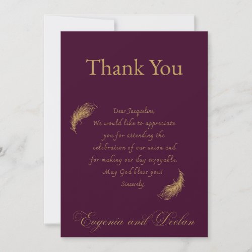 Purple & Gold Swan Crest Wedding Thank You Card