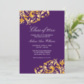 Purple Gold Swirl Graduation Party Announcement (Standing Front)