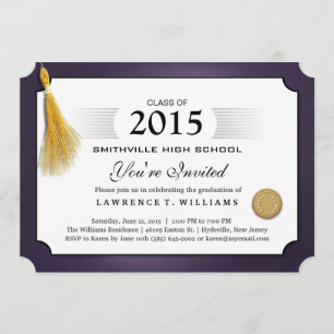Purple & Gold Tassel Diploma Graduation Invitation