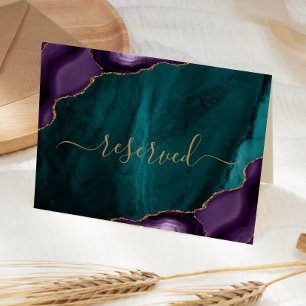 Purple Gold Teal Agate Reserved Wedding Place Card