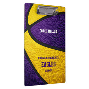 purple gold team colors basketball coach name clipboard