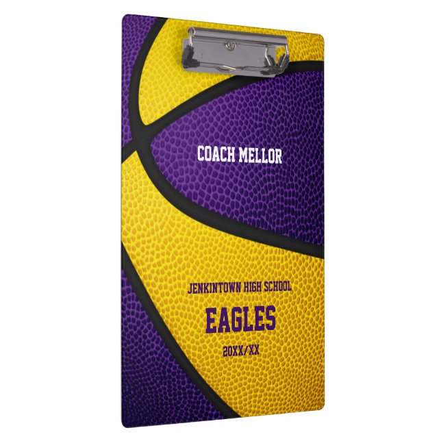 purple gold team colors basketball coach name clipboard (Right)