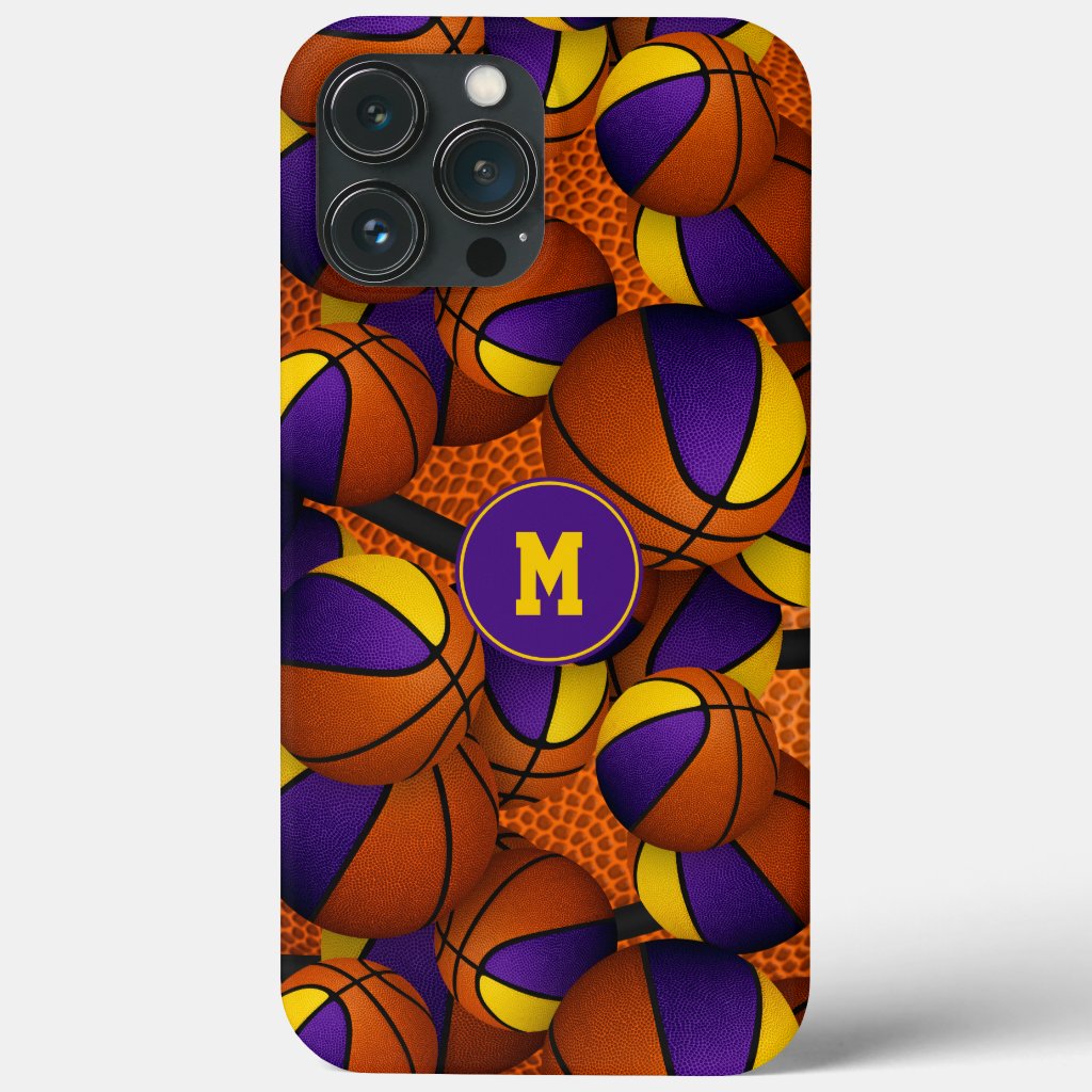 Purple gold team colors basketballs pattern iPhone case