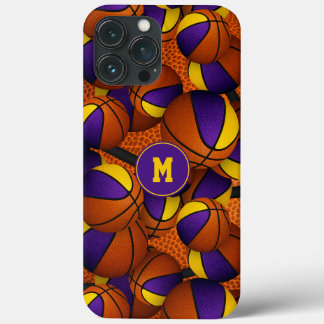 Purple gold team colors basketballs pattern iPhone 13 pro max case