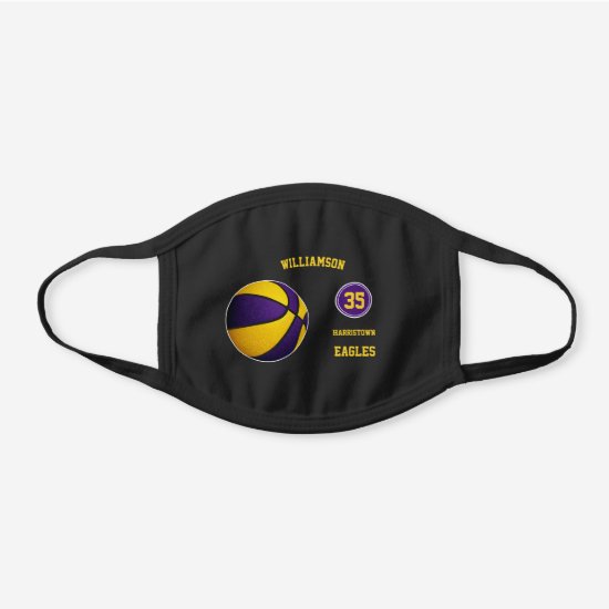 purple gold team colors boy girl basketball player black cotton face mask