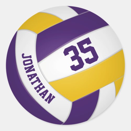 purple gold team colors boys girls volleyball classic round sticker