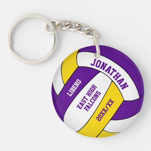 purple gold team colors custom boys volleyball keychain
