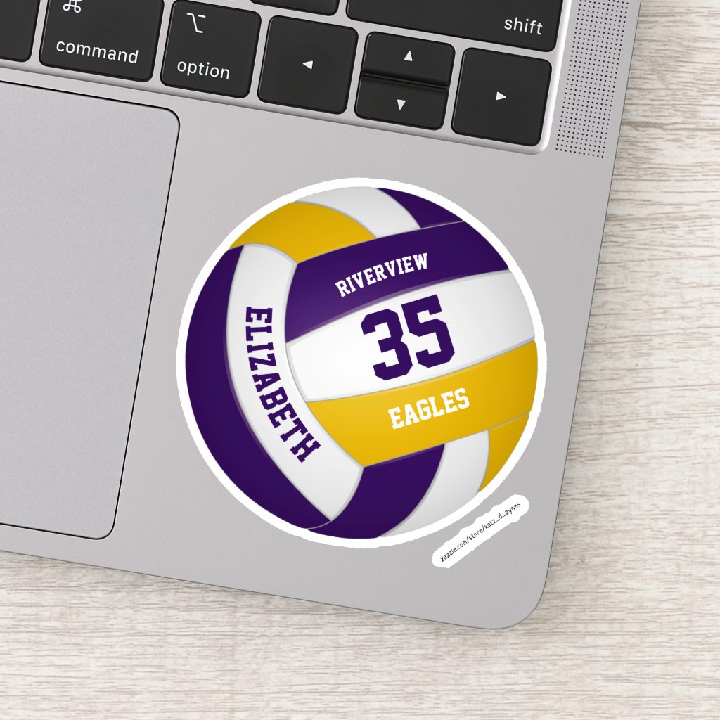 purple gold team colors girls boys volleyball sticker