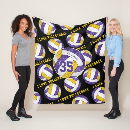 purple gold team colors girls I love volleyball Fleece Blanket