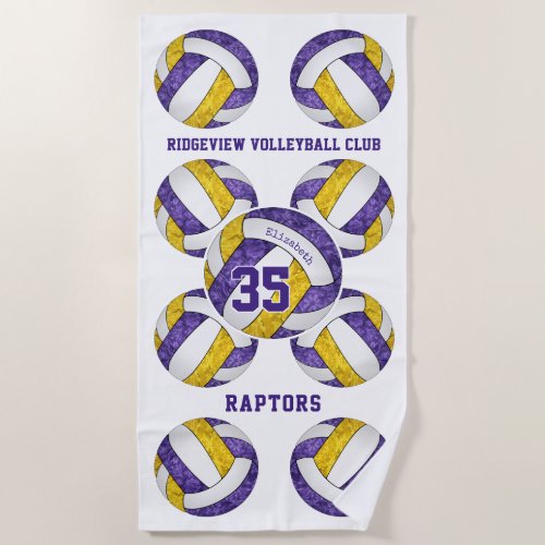 purple gold team colors girly volleyballs pattern beach towel