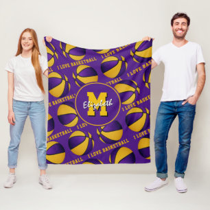 purple gold team colors I love basketball pattern Fleece Blanket