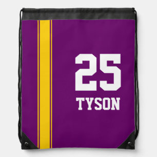 Purple & Gold Team Colors Monogram Drawstring Bag