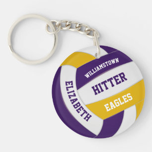 purple gold team colors personalized volleyball keychain