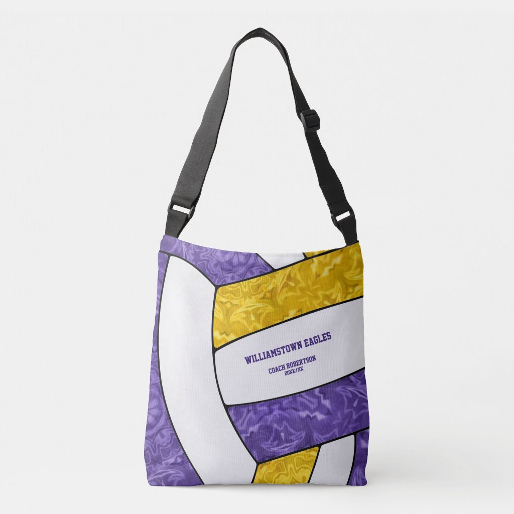 Purple gold team colors volleyball athlete coach crossbody bag