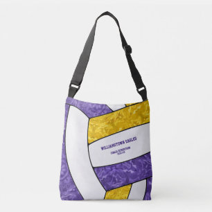 Purple gold team colors volleyball athlete coach crossbody bag