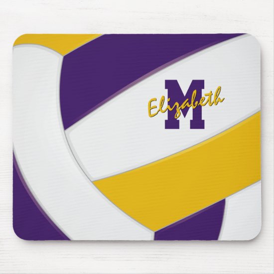 purple gold team colors volleyball kids monogram mouse pad