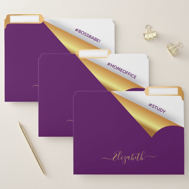Purple gold tear away elegant modern name file folder (Set)