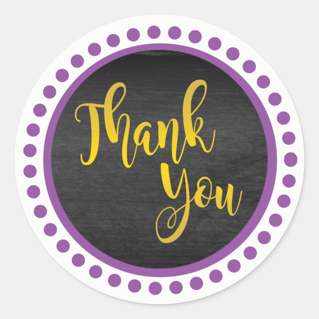 Purple Gold Thank You Classic Round Sticker (Front)