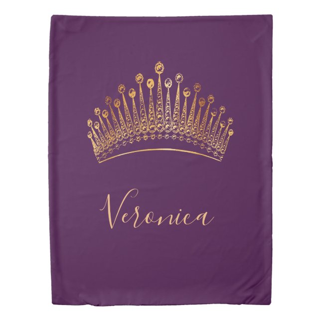 Purple gold tiara crown name elegant duvet cover (Front)