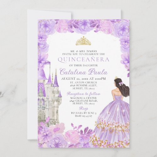 Purple Gold Tiara Princess Quinceaera Invitation