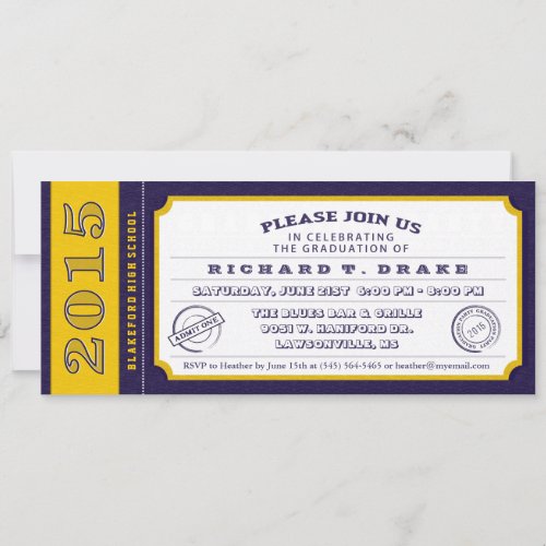 Purple  Gold Ticket Graduation Party Invitation