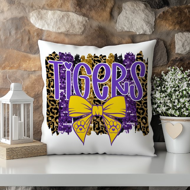 Purple Gold Tiger Football Louisiana Throw Pillow (Creator Uploaded)