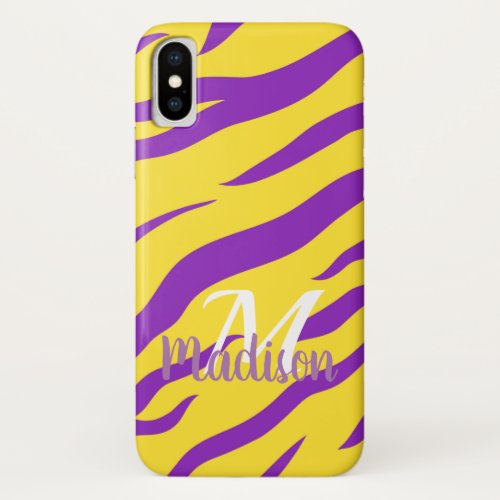 Purple Gold Tiger Stripe Monogram Initial Name iPhone X Case