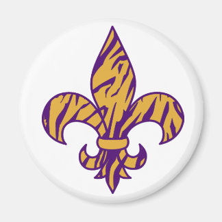 Purple & Gold Tiger Striped Fleur de Lis Magnet