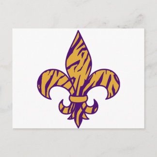 Purple & Gold Tiger Striped Fleur de Lis Postcard