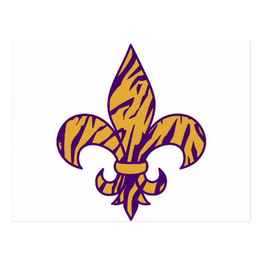 Purple & Gold Tiger Striped Fleur de Lis Postcard | Zazzle.com