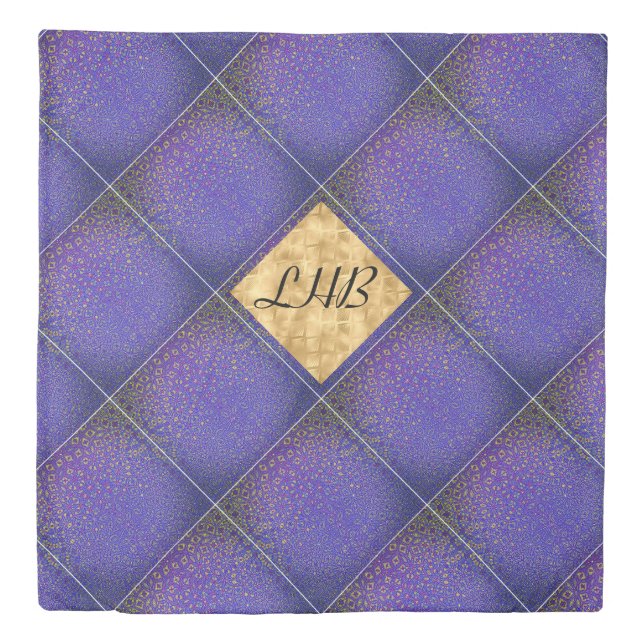 Purple Gold Trellis Pattern Initials Duvet Cover (Front)