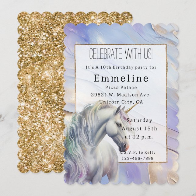 Purple Gold Unicorn Invitation (Front/Back)