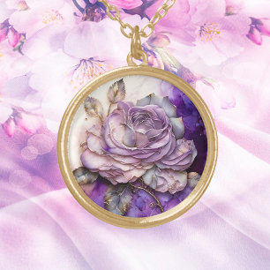 Purple Gold Veined Rose  Plated Necklace