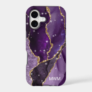 Purple Gold Veins Agate Monogram iPhone 17 Case