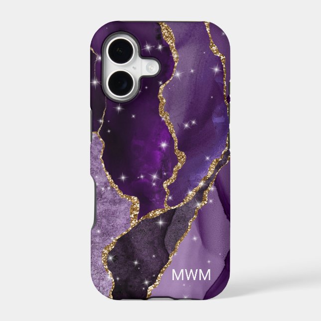 Purple Gold Veins Agate Monogram Case-Mate iPhone Case (Back)